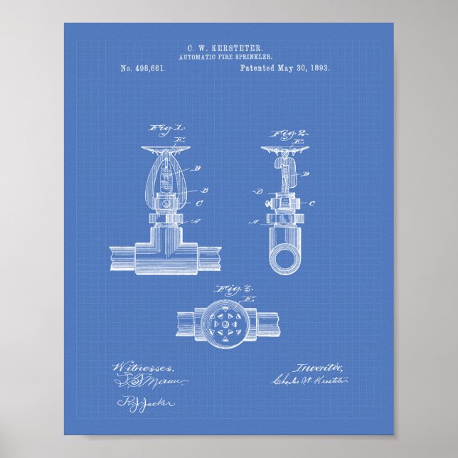 Automatisk brandsprinkler 1893-patent - blåkopia poster (Framsidan)