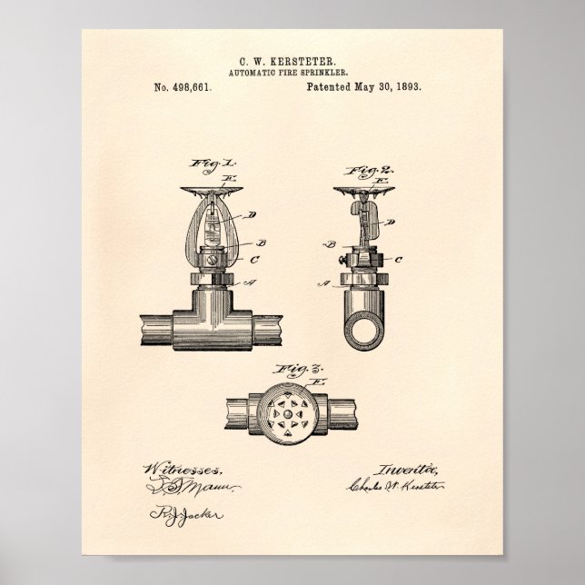 Automatisk brandsprinkler 1893-patent - gammal pre poster (Framsidan)