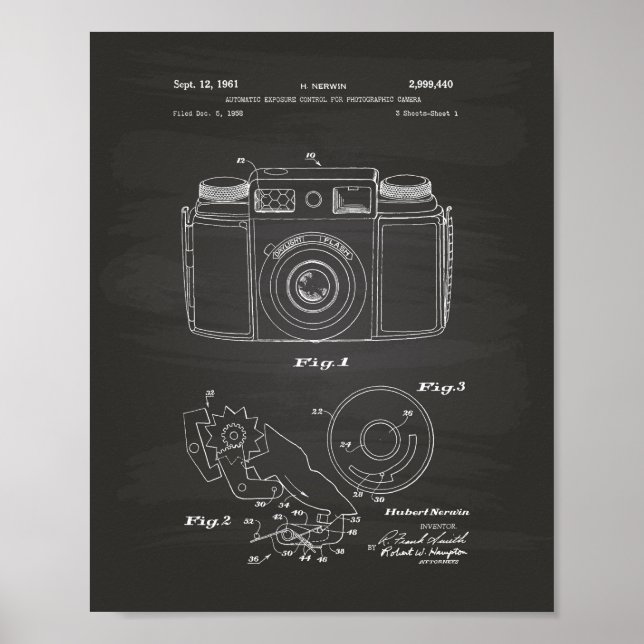 Automatisk exponering 1961 Patent Art Chalkboard Poster (Framsidan)