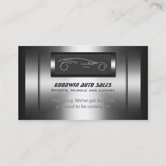 Automatisk försäljning - faux metall, silver auto visitkort (Framsida)