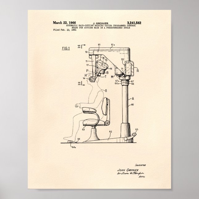 Automatisk hårskärning 1966 Patent Art Old Peper Poster (Framsidan)