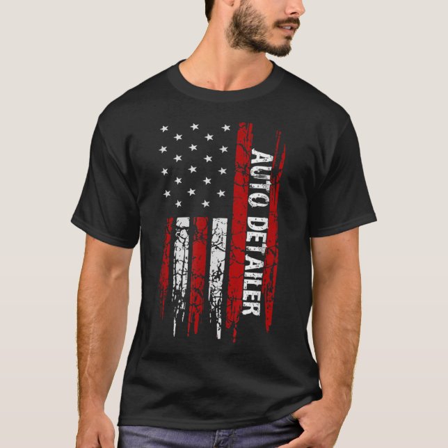 Automatisk information om Fordon-bil i USA flagga T Shirt (Framsida)