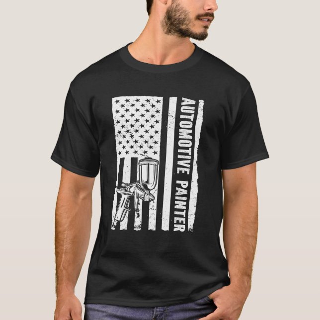 Automatisk målare för USA flagga Automotive Painte T Shirt (Framsida)