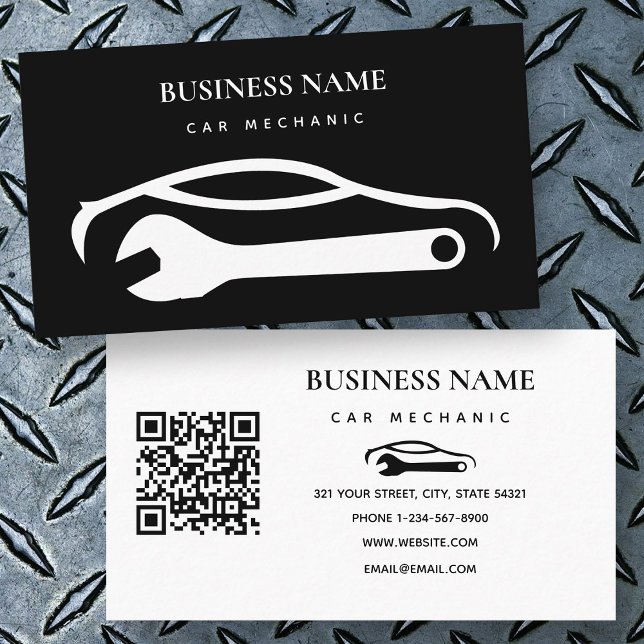 Automatisk reparation av bilmekaniker, svart visitkort (Car Mechanic Auto Repair Shop Machinist Black Business Card)