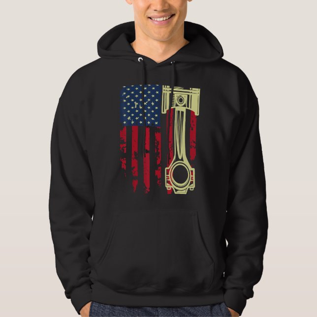 Automatisk reparatör av Verktyg-piston USA flagga Hoodie (Framsida)