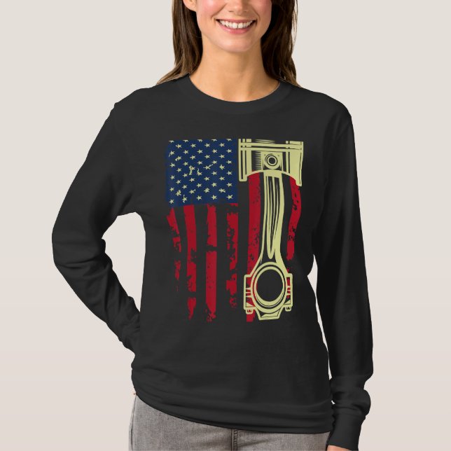 Automatisk reparatör av Verktyg-piston USA flagga T Shirt (Framsida)