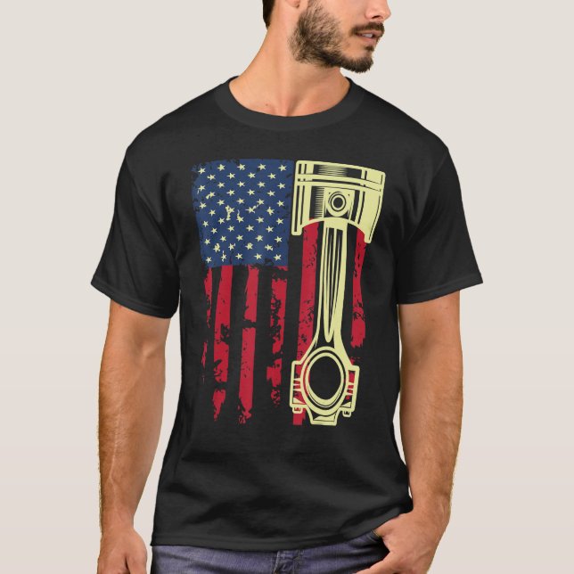 Automatisk reparatör av Verktyg-piston USA flagga T Shirt (Framsida)