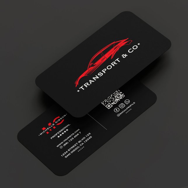 Automatisk transport av Red Car Driver Transport M Visitkort (Red Car Driver Auto care Retro Modern Black Business Card
)