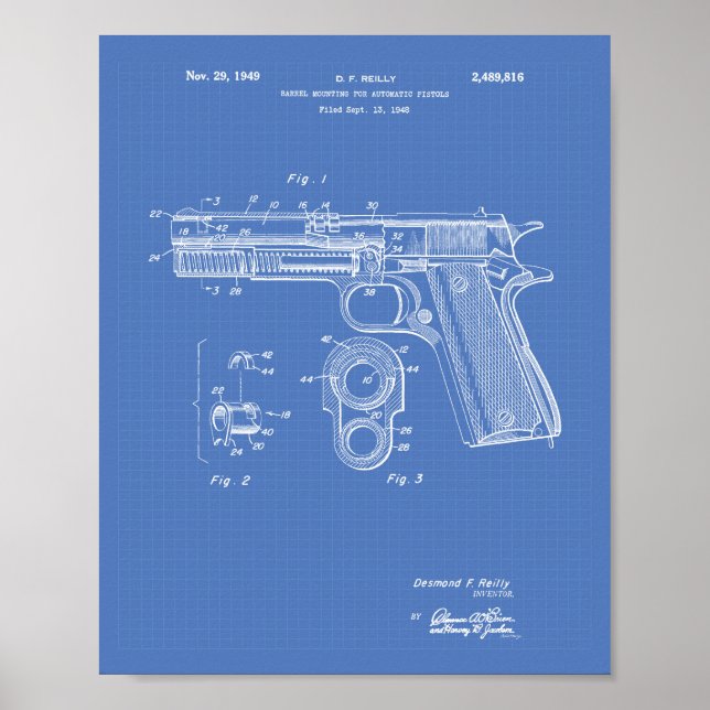 Automatiska mönster 1949 Patent Art Blueprint Poster (Framsidan)