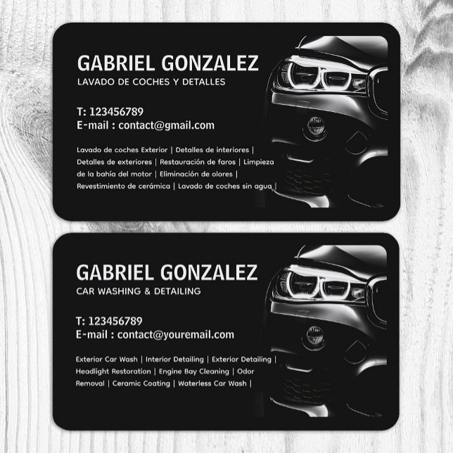 Automatiskt detaljerat bilateralt Affärskort Visitkort (Auto Detailing Bilingual Business Cards)