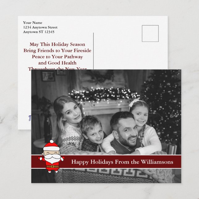 Automatiskt svartvitt och vitt julfoto med tomten vykort (Fram/baksida)