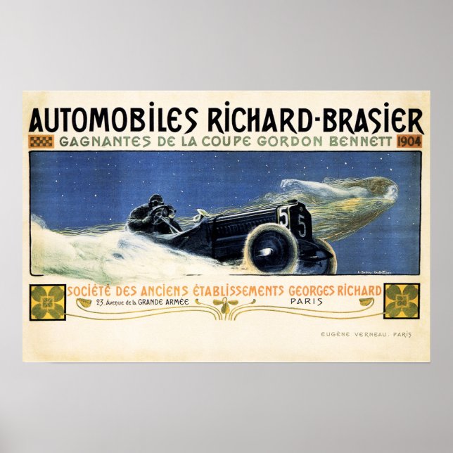 AUTOMOBILES RICHARD BRASIER Annonsering Gammal bil Poster (Framsidan)
