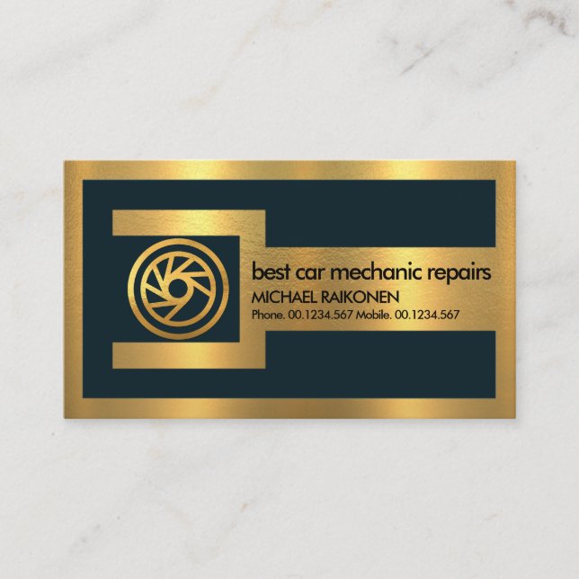 Automotiv motormekanism Guld Wrench Ram Guld Däck Visitkort (Framsida)