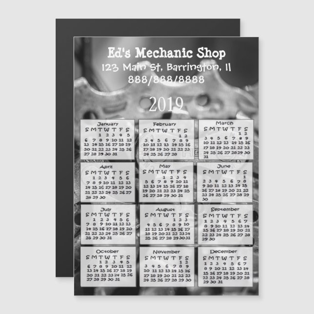 Automotive Business Mini Calendar Magnet 2019 (Fram/baksida)