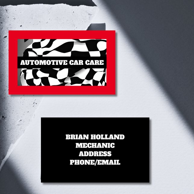 Automotive Car Mechanic Checkated Flagga Red Visitkort (Skapare uppladdad)