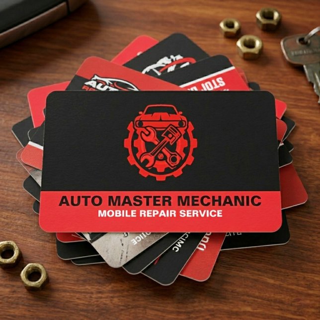 AUTOMOTIVE CAR REPAIR SERVICE | AUTO MECHANIC VISITKORT (Auto Mechanic Automotive Repair Service BusinessCard)