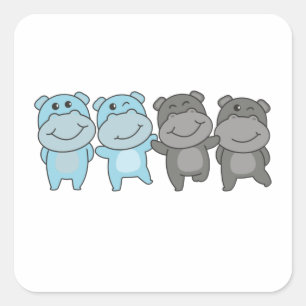 Autosexuellt Pride Lgbtq Cute Hippo Square Stic Fyrkantigt Klistermärke