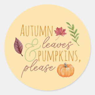 Autum Lämna & Pumpkins, Fall Sticker Runt Klistermärke