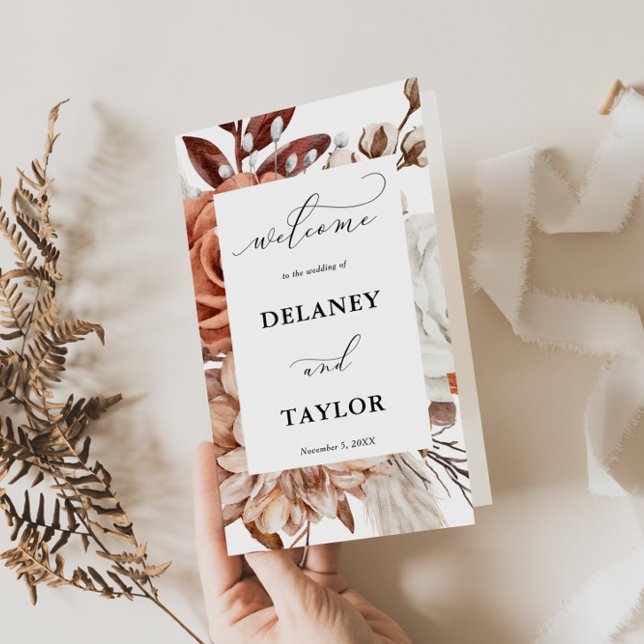 Autum Rustic Blommigt, Ram Pappra programhäfte Reklamblad (Autumn Rustic Floral Framed Design, Program Booklet)