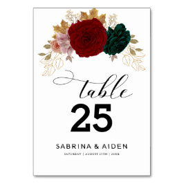 Autumanal Guld Burgundy Emerald Greeny Blommigt Bordsnummer