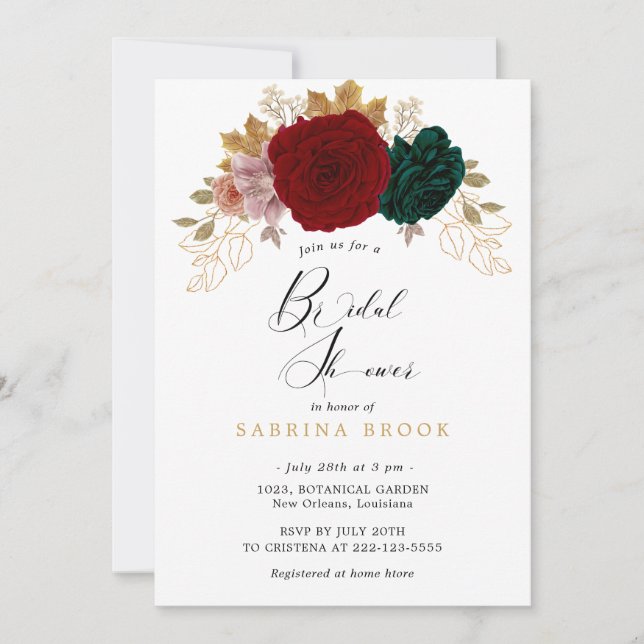 Autumanal Guld Burgundy Emerald Möhippa Inbjudningar (Framsida)