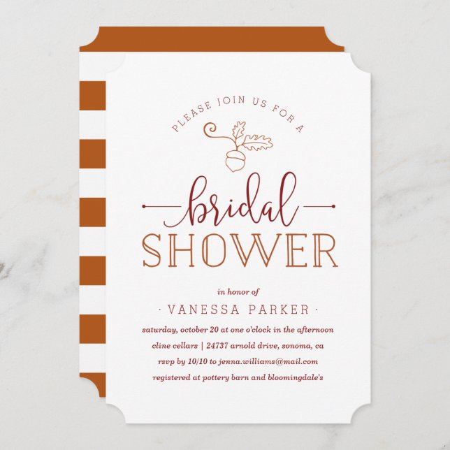 Autumn Acorn Inbjudningskort för möhippan (Fram/baksida)