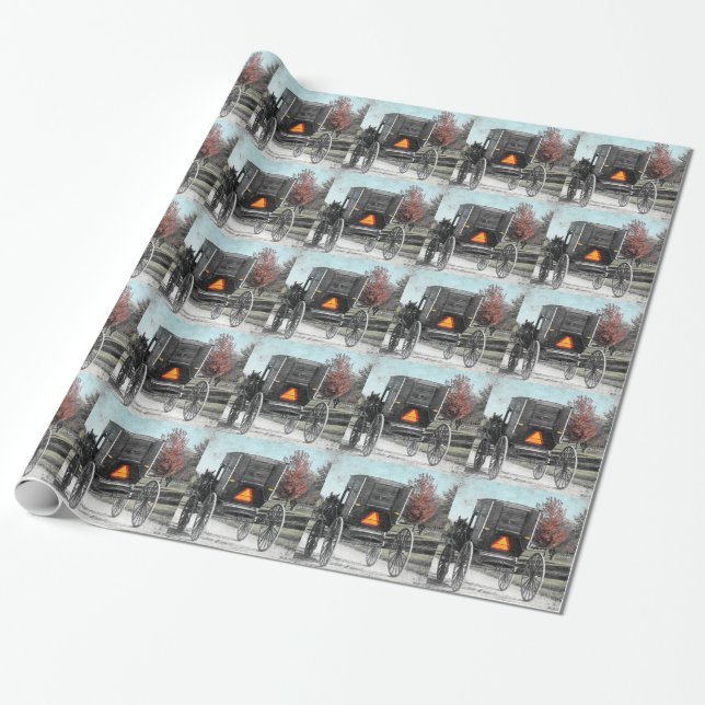 Autumn Amish Buggy Presentpapper (Utrullad)