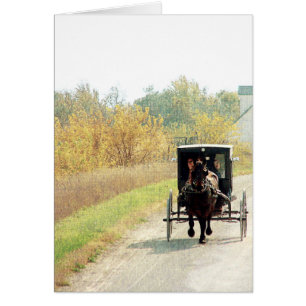 Autumn Amish Horse and Buggy Hälsningskort