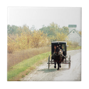 Autumn Amish Horse and Buggy Kakelplatta