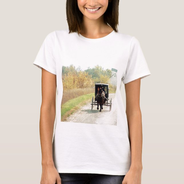 Autumn Amish Horse and Buggy T-shirt (Framsida)