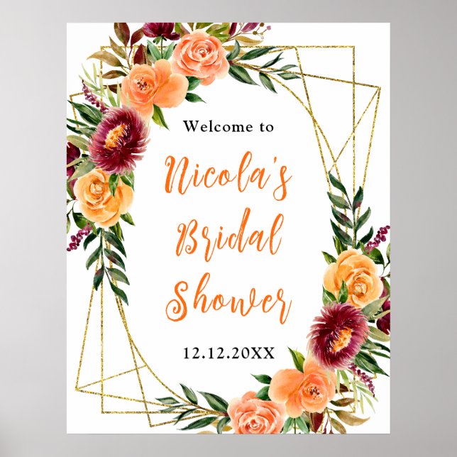 Autumn and Burgundy Orange Bridal Shower Welcome Poster (Framsidan)