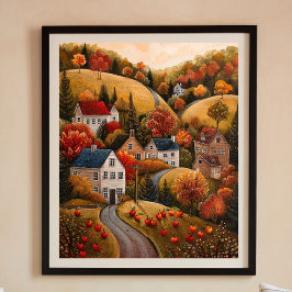 Autumn Apple Harvest Folk Art Oljemålning Poster