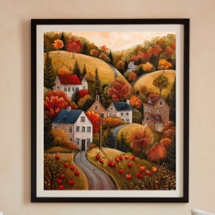 Autumn Apple Harvest Folk Art Oljemålning Poster