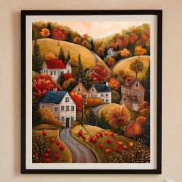 Autumn Apple Harvest Folk Art Oljemålning Poster
