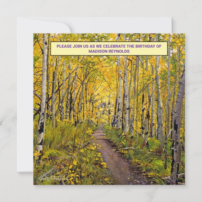 Autumn Aspen Birthday Invitation – Golden Forest Inbjudningar (Framsida)