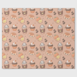 Autumn Baked Goods & Coffee Kawaii Pattern Presentpapper
