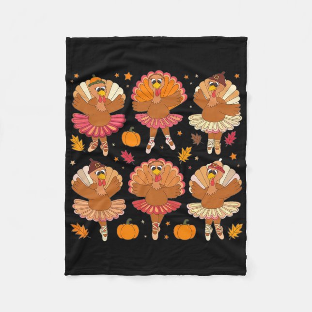 Autumn Ballerinas Dancing Cute Turkey Thanksgiving Fleecefilt (Framsidan)