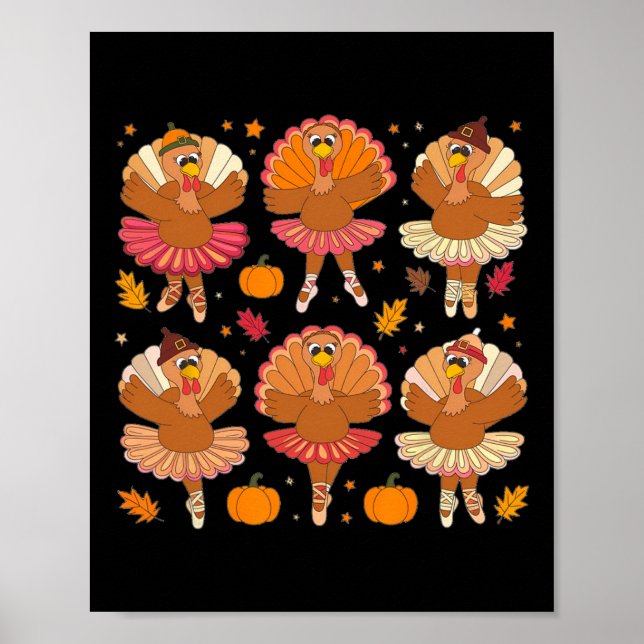 Autumn Ballerinas Dancing Cute Turkey Thanksgiving Poster (Framsidan)