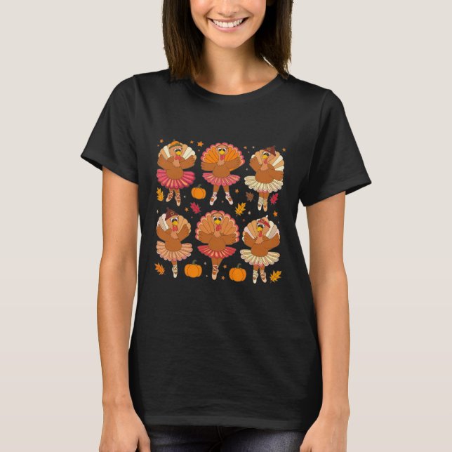 Autumn Ballerinas Dancing Cute Turkey Thanksgiving T Shirt (Framsida)