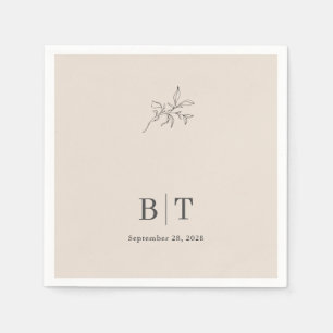 Autumn Beige Simple Botanical med Initialer Pappersservett