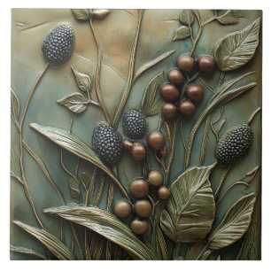 Autumn Berry Gren Botanical Faux Relief Kakelplatta