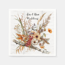 Autumn Birch Träd och Wildblommor Bröllop Pappersservett