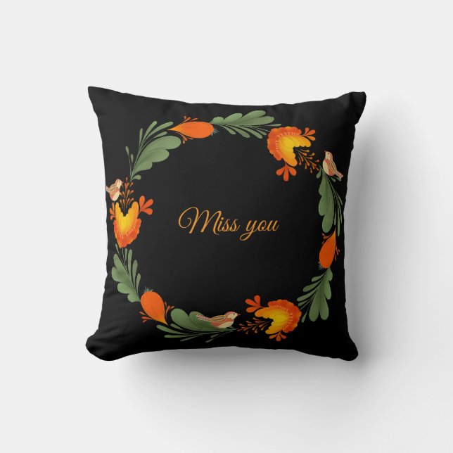 Autumn Bird Folk Art Kudde (Framsida)
