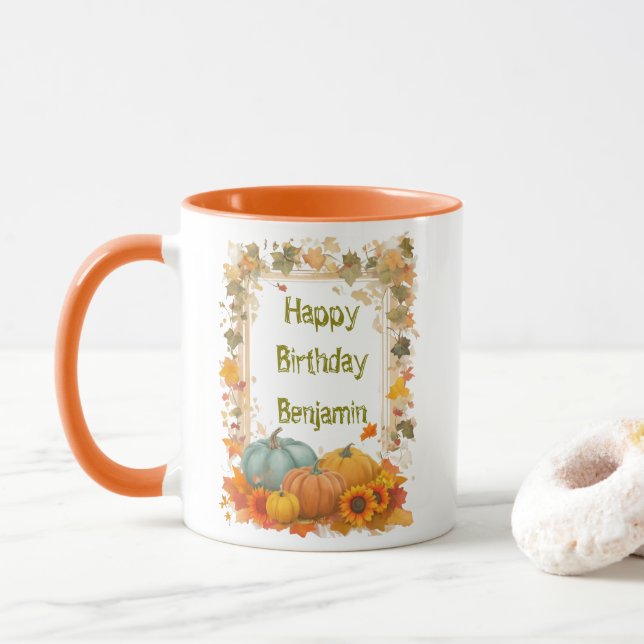 Autumn Birthday Mug Personalized Fall Pumpkins  Mugg (Med munk)