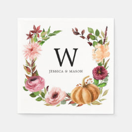 Autumn Bliss Monogram Bröllop Cocktail Napkins Pappersservett