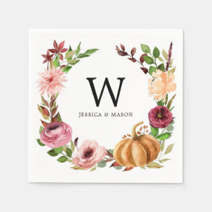 Autumn Bliss Monogram Bröllop Cocktail Napkins Pappersservett
