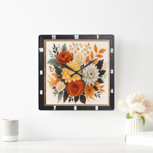 Autumn Blommigt Bouquet Nature Fyrkantig Klocka