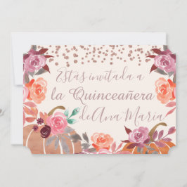 Autumn Blommigt de Borgoña Quinceanera Celebración Inbjudningar