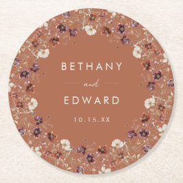 Autumn Blommigt Terracotta Bröllop Underlägg Papper Rund