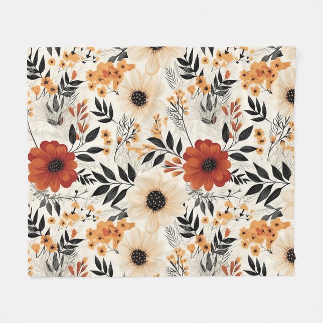 Autumn Bloom Garden Floral Pattern Fleecefilt (Framsidan (Horisontell))